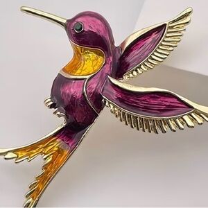 Elegant Purple and Gold Hummingbird Brooch